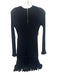 Milly Size P Black Viscose Blend Long Sleeve Ribbed Flare Curled Hem Dress Black / P