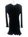 Milly Size P Black Viscose Blend Long Sleeve Ribbed Flare Curled Hem Dress Black / P