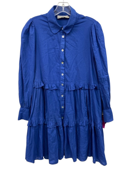 Devotion Twins Size S Royal Blue Cotton Button Down Tiered Long Sleeve Dress Royal Blue / S