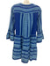 Devotion Twins Size S Blue Print Cotton Embroidered Geometric 3/4 Sleeve Dress Blue Print / S