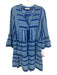 Devotion Twins Size S Blue Print Cotton Embroidered Geometric 3/4 Sleeve Dress Blue Print / S