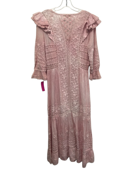 Loveshackfancy Size XS Pale Pink Cotton Button Neck Floral Embroidery Dress Pale Pink / XS