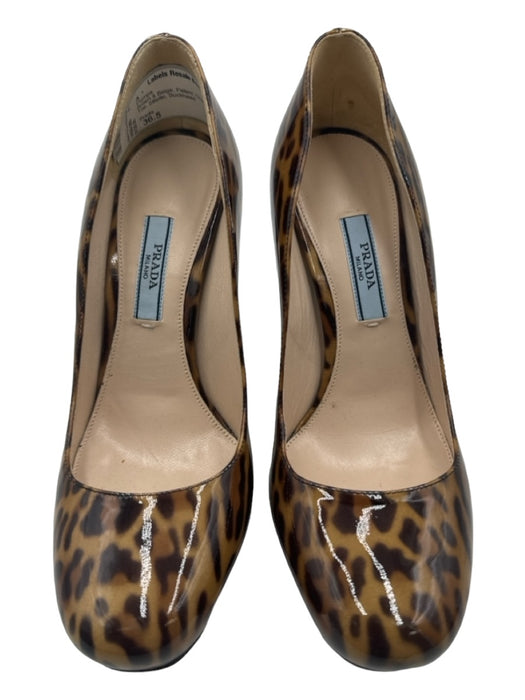 Prada Shoe Size 36.5 Brown & Beige Patent Cheetah Round Toe Stiletto Pumps Brown & Beige / 36.5