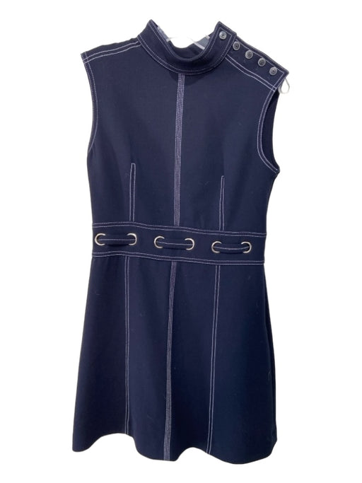 Veronica Beard Size 4 Navy Polyester Blend Button Neck Sleeveless Dress Navy / 4
