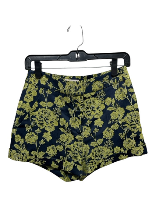 Cinq a Sept Size 2 Navy blue & green Poly Satin Jacquard Shorts Navy blue & green / 2