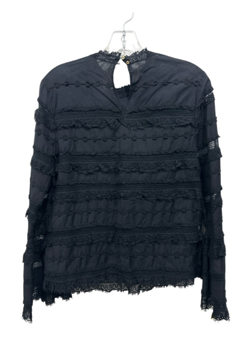 Ulla Johnson Size EST 2 Black Cotton Lace Long Sleeve Stripe Top Black / EST 2