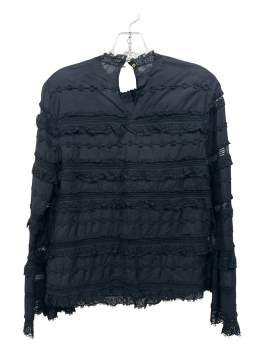 Ulla Johnson Size EST 2 Black Cotton Lace Long Sleeve Stripe Top Black / EST 2