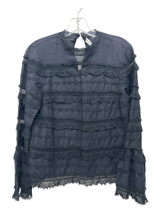 Ulla Johnson Size EST 2 Black Cotton Lace Long Sleeve Stripe Top Black / EST 2