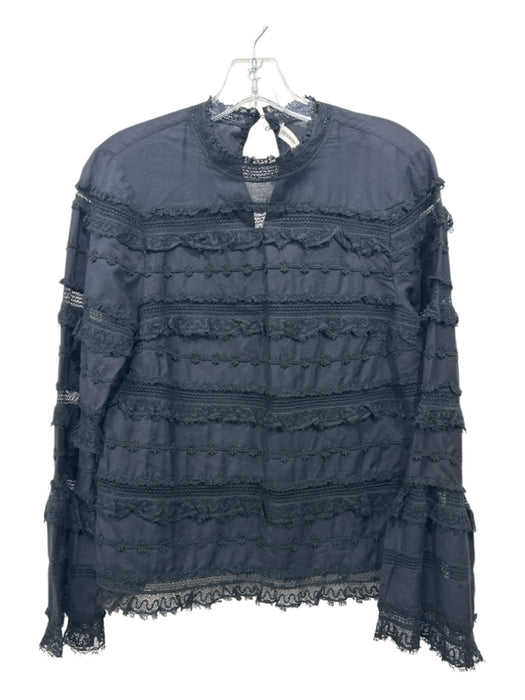 Ulla Johnson Size EST 2 Black Cotton Lace Long Sleeve Stripe Top Black / EST 2