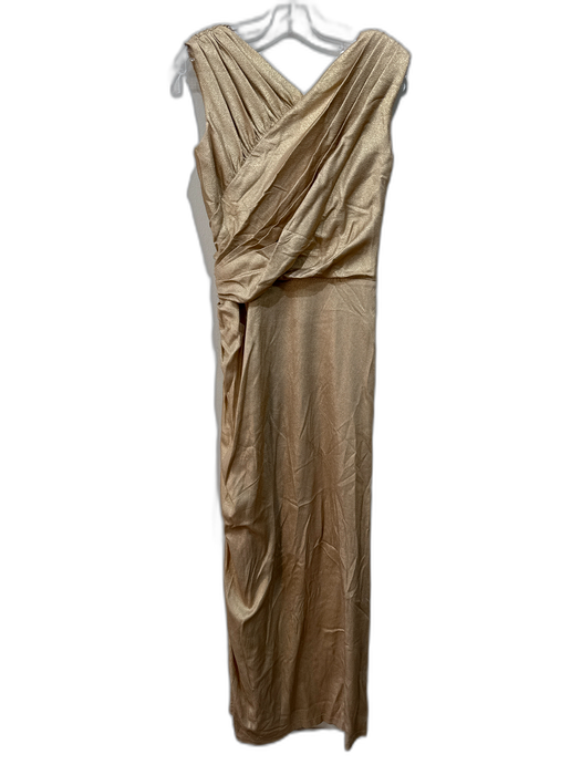 Tadashi Shoji Size 12 Brushed gold Silk Shimmer Surplice Gathered Bust Gown Brushed gold / 12