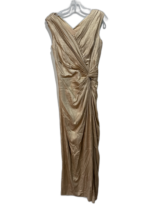 Tadashi Shoji Size 12 Brushed gold Silk Shimmer Surplice Gathered Bust Gown Brushed gold / 12