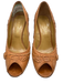 Valentino Shoe Size 37 Tan Leather Whipstitching Floral Peep Toe Wedge Pumps Tan / 37