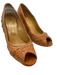 Valentino Shoe Size 37 Tan Leather Whipstitching Floral Peep Toe Wedge Pumps Tan / 37