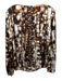 St. John Size 6 Brown, White & Orange Silk Blend Long Sleeve shoulder gather Top Brown, White & Orange / 6
