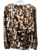 St. John Size 6 Brown, White & Orange Silk Blend Long Sleeve shoulder gather Top Brown, White & Orange / 6