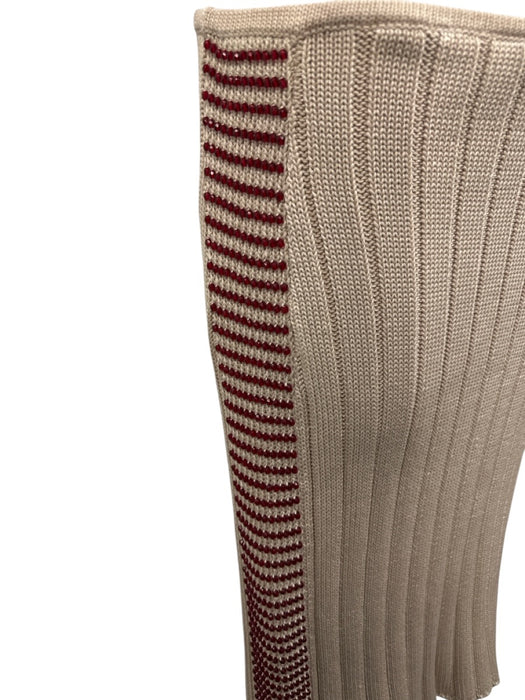 Chanel Size 42 Beige & Red Cotton Knit Ribbed Rhinestones Knee length Skirt Beige & Red / 42