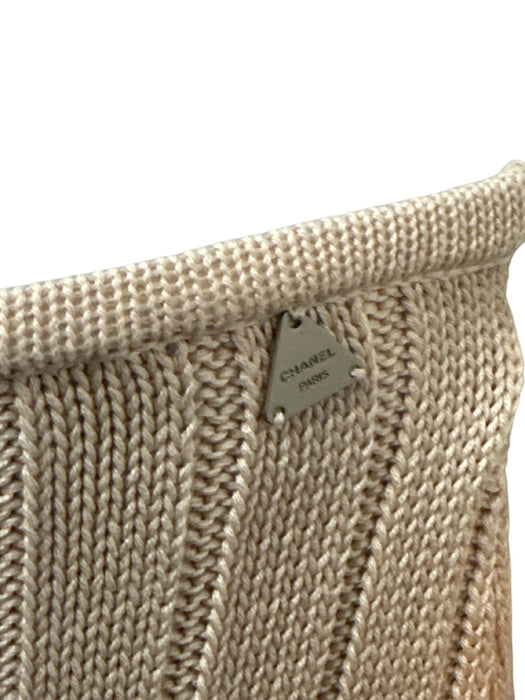 Chanel Size 42 Beige & Red Cotton Knit Ribbed Rhinestones Knee length Skirt Beige & Red / 42