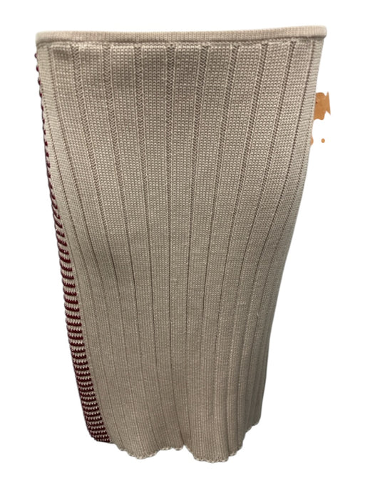 Chanel Size 42 Beige & Red Cotton Knit Ribbed Rhinestones Knee length Skirt Beige & Red / 42