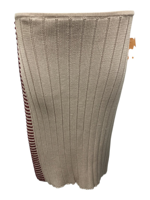 Chanel Size 42 Beige & Red Cotton Knit Ribbed Rhinestones Knee length Skirt Beige & Red / 42