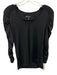 Rena Lange Size Medium Black Silk Blend 3/4 Sleeve Ruched V Neck Top Black / Medium
