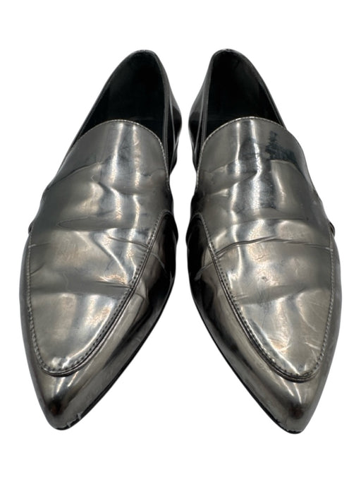 Stuart Weitzman Shoe Size 8 Metallic Silver Leather Upper Patent Loafers Metallic Silver / 8