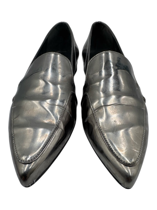 Stuart Weitzman Shoe Size 8 Metallic Silver Leather Upper Patent Loafers Metallic Silver / 8