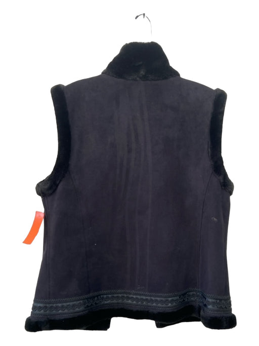 Neiman Marcus Size M Black Polyester Hook & Eye Faux Fur Trim Pockets Vest Black / M