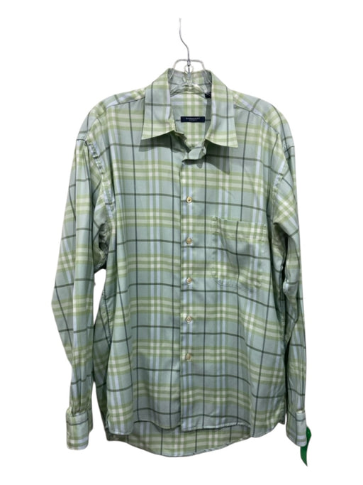 Burberry Size M Green & White Cotton Novacheck Button Down Long Sleeve Shirt M