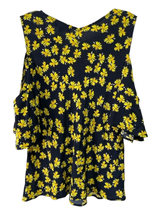 Derek Lam Size 44 Navy & Yellow Viscose & Rayon Cold Shoulder Floral V Neck Top Navy & Yellow / 44