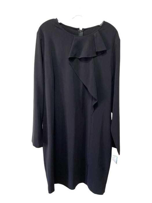 St John Size 16 Black Polyester & Spandex Long Sleeve Side ruffle A Line Dress Black / 16