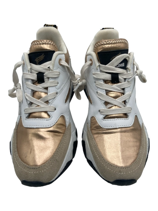 Roberto Cavalli Sport Shoe Size 6.5 White & Rose Gold Leather & Textile Sneakers White & Rose Gold / 6.5