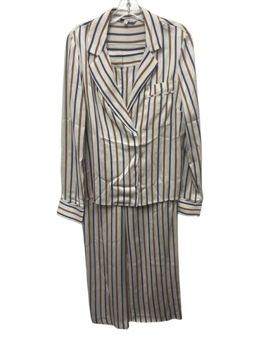 Veronica Beard Size 6 White, Beige, Navy Viscose Stripe Zip Fly Pants Set White, Beige, Navy / 6