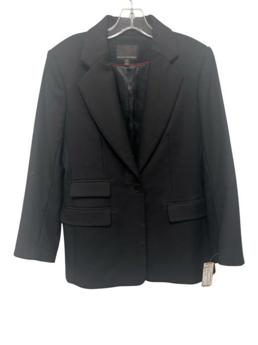 Banana Republic Size 10 Black Wool Long Sleeve One Button Blazer Jacket Black / 10
