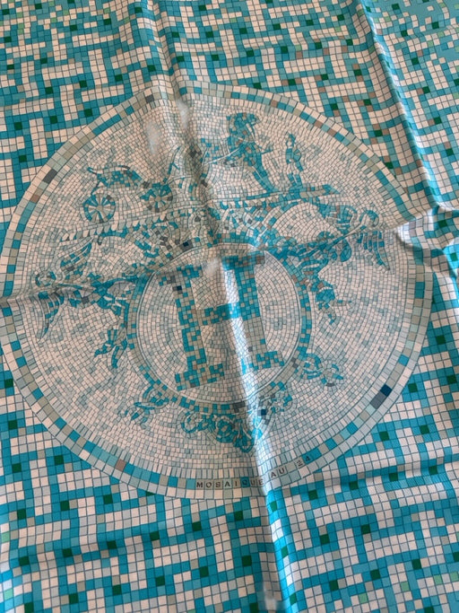 Hermes Blue & Multi Silk All Over Print Logo Square scarf Blue & Multi / One Size
