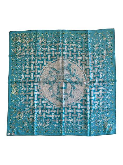 Hermes Blue & Multi Silk All Over Print Logo Square scarf Blue & Multi / One Size