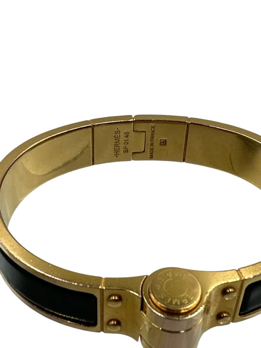 Hermes Black & Gold Enamel Gold Hardware Bangle Bracelet Black & Gold