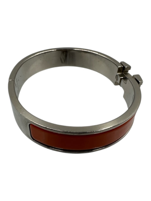 Hermes Orange Silver Logo Bangle Clic Clac Bracelet Orange