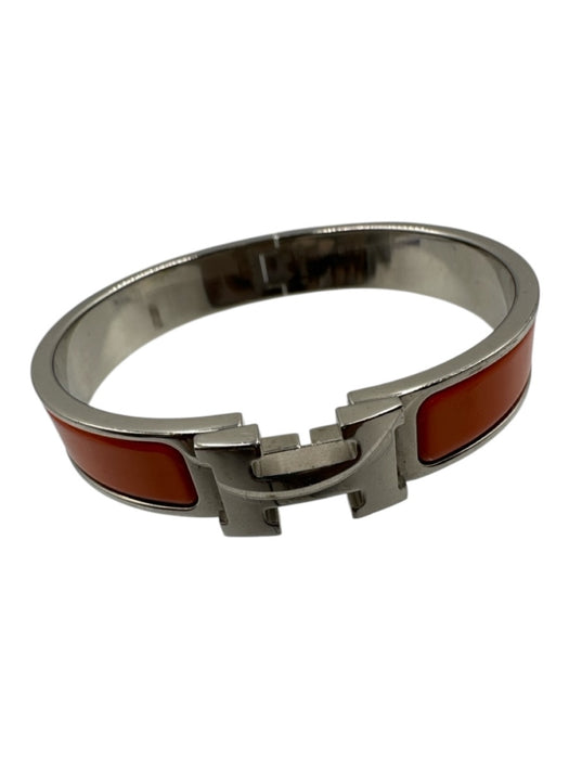 Hermes Orange Silver Logo Bangle Clic Clac Bracelet Orange