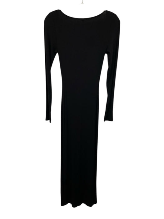 SKIMS Size S/P Black Modal Ribbed Open neck Long Sleeve Stretch Dress Black / S/P