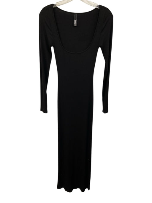 SKIMS Size S/P Black Modal Ribbed Open neck Long Sleeve Stretch Dress Black / S/P