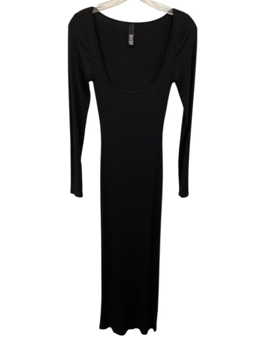 SKIMS Size S/P Black Modal Ribbed Open neck Long Sleeve Stretch Dress Black / S/P
