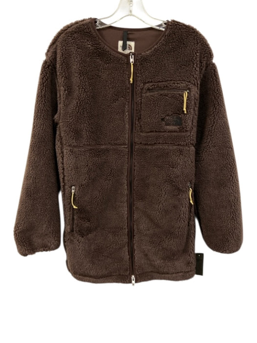 The North Face Size S/P Brown Polyester Fleece double zip Zipper Pocket Jacket Brown / S/P