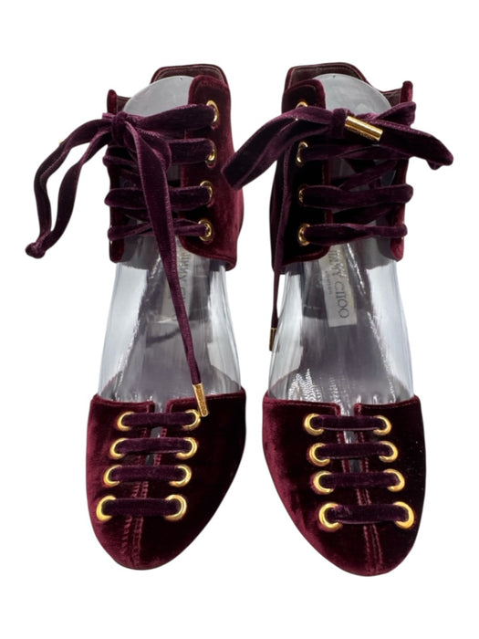 Jimmy Choo Shoe Size 37.5 Burgundy Velvet Kitten Heel Gold Hardware Heels Burgundy / 37.5