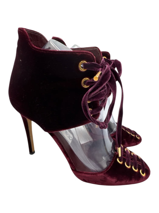 Jimmy Choo Shoe Size 37.5 Burgundy Velvet Kitten Heel Gold Hardware Heels Burgundy / 37.5
