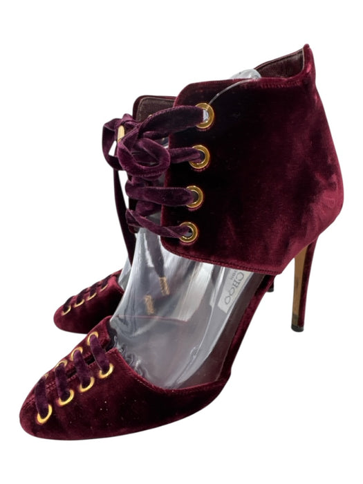 Jimmy Choo Shoe Size 37.5 Burgundy Velvet Kitten Heel Gold Hardware Heels Burgundy / 37.5