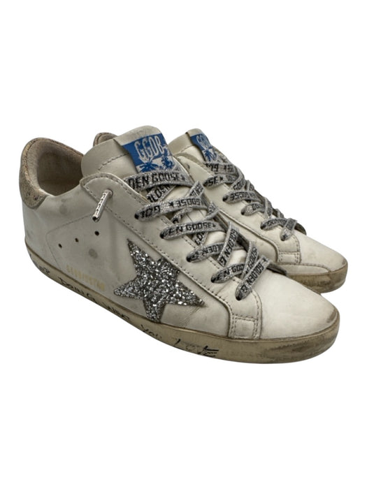 Golden Goose Shoe Size 37 White Leather Distressed Star Design Sparkle Sneakers White / 37