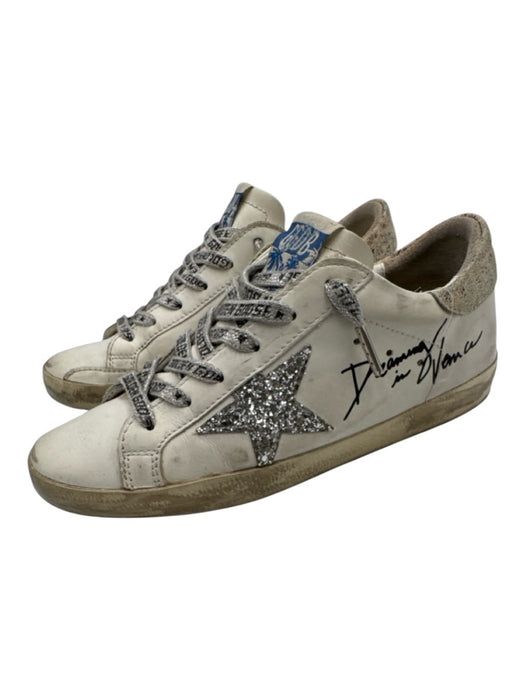 Golden Goose Shoe Size 37 White Leather Distressed Star Design Sparkle Sneakers White / 37