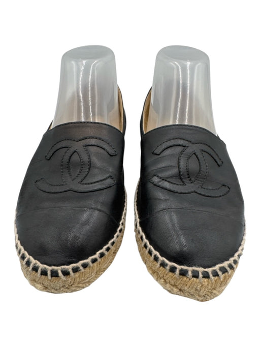 Chanel Shoe Size 37 Black Lambskin Espadrille Rope sole Logo Detail Shoes Black / 37