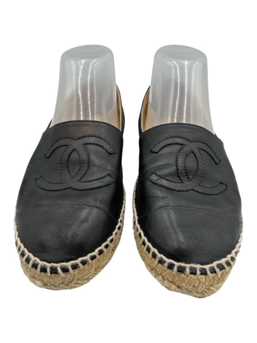 Chanel Shoe Size 37 Black Lambskin Espadrille Rope sole Logo Detail Shoes Black / 37