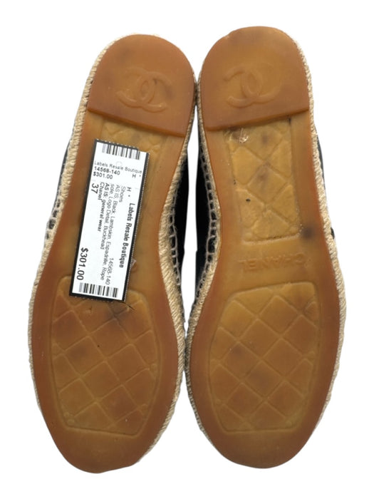 Chanel Shoe Size 37 Black Lambskin Espadrille Rope sole Logo Detail Shoes Black / 37